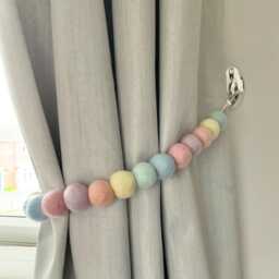 Pastel Rainbow Felt Ball Curtain Tie Backs, Handmade 100% Wool , Baby Shower Gift - thumbnail 3