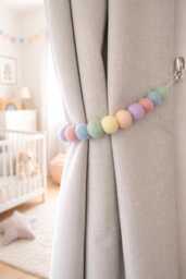 Pastel Rainbow Felt Ball Curtain Tie Backs, Handmade 100% Wool , Baby Shower Gift