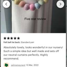Pastel Rainbow Felt Ball Curtain Tie Backs, Handmade 100% Wool , Baby Shower Gift - thumbnail 4