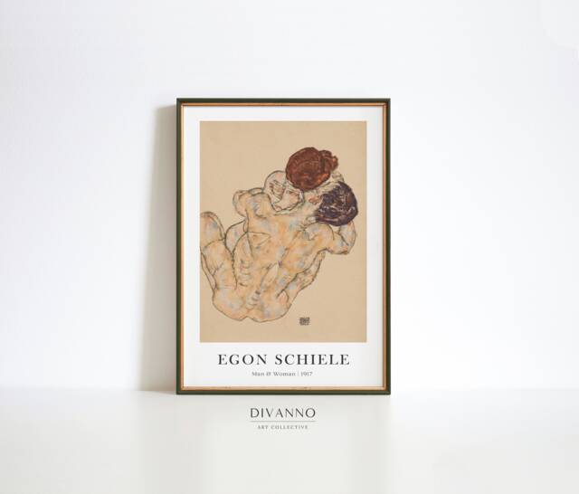 Lovers Print, Man & Woman Hug Egon Schiele Poster, Bedroom Home Decor, Painting Art Reproduction, Exhibition Wall Art, Printable Canvas - image 1