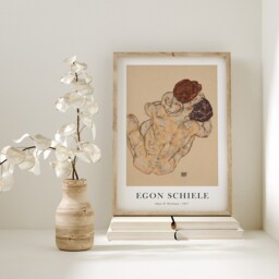 Lovers Print, Man & Woman Hug Egon Schiele Poster, Bedroom Home Decor, Painting Art Reproduction, Exhibition Wall Art, Printable Canvas - thumbnail 3