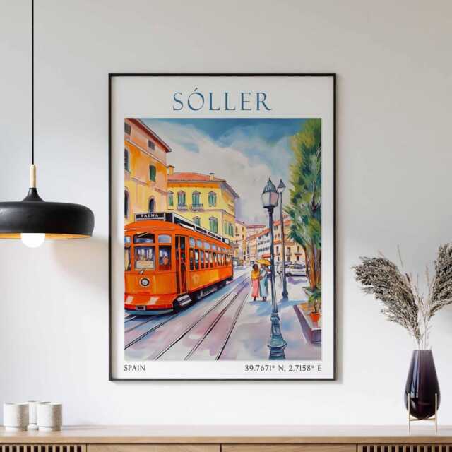 Soller Travel Print, Poster, Mallorca Wall Art, Spanish Decor, Village Landscape Gift - image 1