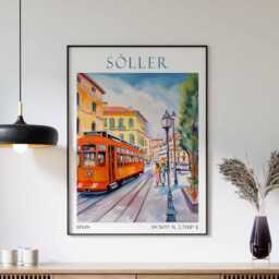 Soller Travel Print, Poster, Mallorca Wall Art, Spanish Decor, Village Landscape Gift - thumbnail 1