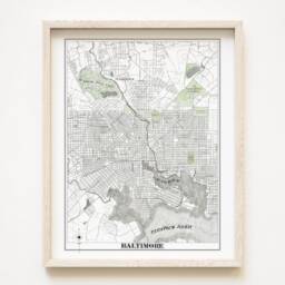 Baltimore Map Hand-Drawn 1887 Street Maryland City Drawing - Art Print Custom Heart Wedding Anniversary Moving Realtor Gift - thumbnail 1