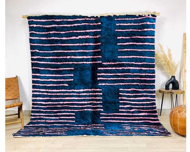 Authentic Navy Blue Moroccan Rug, Shag Custom Made Carpet, Large Area Berber Rug - image 1