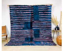 Authentic Navy Blue Moroccan Rug, Shag Custom Made Carpet, Large Area Berber Rug - thumbnail 1