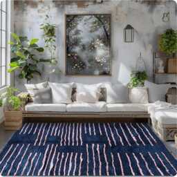 Authentic Navy Blue Moroccan Rug, Shag Custom Made Carpet, Large Area Berber Rug - thumbnail 4