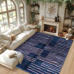 Authentic Navy Blue Moroccan Rug, Shag Custom Made Carpet, Large Area Berber Rug - thumbnail 2