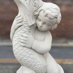 Boy With Snake Statue Stone Child Sculpture Concrete Figurine Handmade Patio Decoration Outdoor Ornament Kids Art Gift - thumbnail 2