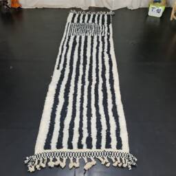 Cute Beniourain Runner , Handmade Checkered Runner Rug, Authentic Moroccan Striped Black & White Runner, Berber Rug - thumbnail 4