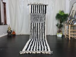 Cute Beniourain Runner , Handmade Checkered Runner Rug, Authentic Moroccan Striped Black & White Runner, Berber Rug - thumbnail 1
