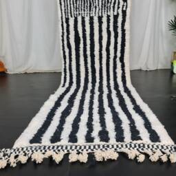 Cute Beniourain Runner , Handmade Checkered Runner Rug, Authentic Moroccan Striped Black & White Runner, Berber Rug - thumbnail 3
