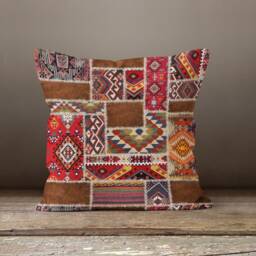 Kilim Ethnic Print Cushion Cover-Traditional Rug Design Pillow Case-Authentic Home Decoration-Anatolian Turkish, Farmhouse Geometric Style - thumbnail 2