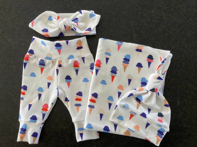 Baby Blanket & Newborn Hat Or Headband Set. Leggings. Ice Cream Swaddle. Take Home Photo Prop. Shower Gift - image 1