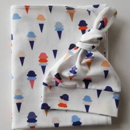Baby Blanket & Newborn Hat Or Headband Set. Leggings. Ice Cream Swaddle. Take Home Photo Prop. Shower Gift - thumbnail 2