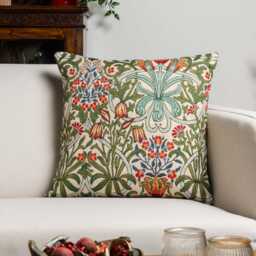 William Morris Woodland Weeds Tapestry Cushion. Millefleur Floral Emblems & Botanical Design. 17x17