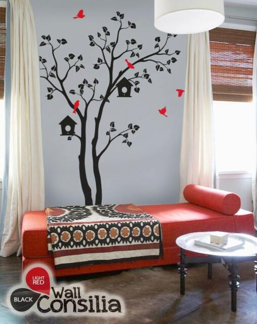 Nursery Tree Wall Decal Birdhouse & Birds Mural - 82x55 - image 1