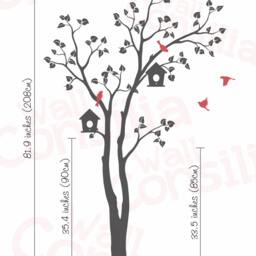 Nursery Tree Wall Decal Birdhouse & Birds Mural - 82x55 - thumbnail 2