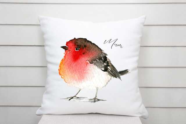 Personalised Robin Cushion - Watercolour Bird Pillow, Remembrance Gift, Custom in Loving Memory Pillow - image 1