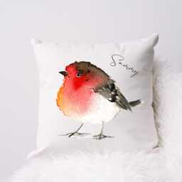Personalised Robin Cushion - Watercolour Bird Pillow, Remembrance Gift, Custom in Loving Memory Pillow - thumbnail 3