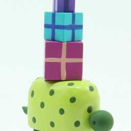 Turtle With A Pile Of Presents - Christmas Decoration Birthday Cake Topper Folk Art Wood Turtle Sculpture - thumbnail 2