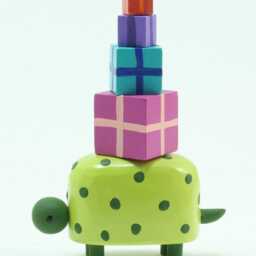 Turtle With A Pile Of Presents - Christmas Decoration Birthday Cake Topper Folk Art Wood Turtle Sculpture - thumbnail 3