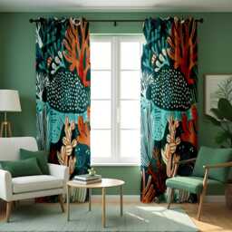 Teal Coral Reef Curtains, Ocean Fish & Sea Plant Print Drapes, Custom Size Marine Panels For Beach House Or Playroom Decor - thumbnail 4
