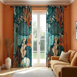 Teal Coral Reef Curtains, Ocean Fish & Sea Plant Print Drapes, Custom Size Marine Panels For Beach House Or Playroom Decor - thumbnail 2