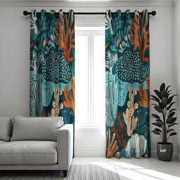 Teal Coral Reef Curtains, Ocean Fish & Sea Plant Print Drapes, Custom Size Marine Panels For Beach House Or Playroom Decor - thumbnail 3