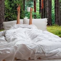 White Linen Bedding Set Natural Bedding Organic Rustic Linen Sheets Full Size King Duvet Cover - thumbnail 2