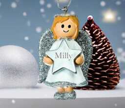Personalised Cute Silver Girl Angel Christmas Tree Decoration With Name - Bauble Kids