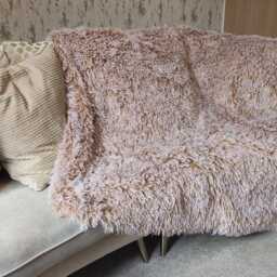 Handmade Mongolian Faux Fur Throw Tan & White, Oatmeal Lining - thumbnail 2