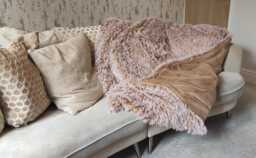 Handmade Mongolian Faux Fur Throw Tan & White, Oatmeal Lining - thumbnail 1