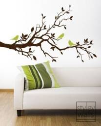 Tree Branch Wall Decal-Love Birds On With Leaves - Vinyl Decal Art Home Decor Nursery Kids Children Baby Room - thumbnail 1