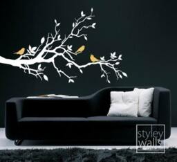 Tree Branch Wall Decal-Love Birds On With Leaves - Vinyl Decal Art Home Decor Nursery Kids Children Baby Room - thumbnail 3
