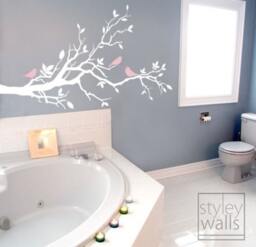Tree Branch Wall Decal-Love Birds On With Leaves - Vinyl Decal Art Home Decor Nursery Kids Children Baby Room - thumbnail 2