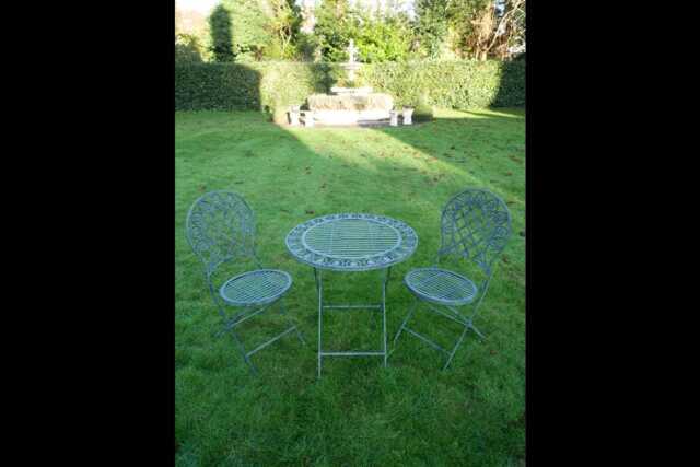 Camogli Garden Folding Bistro Table & Chairs Set Outdoor Patio Furniture Antique Green Blue Steel - image 1
