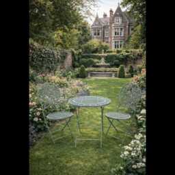 Camogli Garden Folding Bistro Table & Chairs Set Outdoor Patio Furniture Antique Green Blue Steel - thumbnail 2