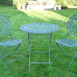 Camogli Garden Folding Bistro Table & Chairs Set Outdoor Patio Furniture Antique Green Blue Steel - thumbnail 4