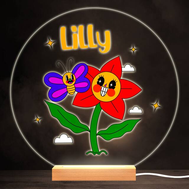 Funny Flower With Butterfly Colourful Round Personalised Gift Lamp Night Light - Bedroom - image 1