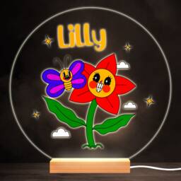 Funny Flower With Butterfly Colourful Round Personalised Gift Lamp Night Light - Bedroom