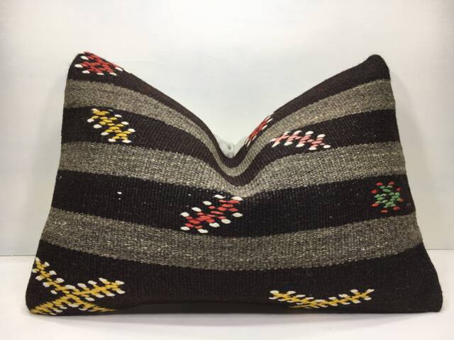 Vintage Turkish Kilim Pillow Cover, Handwoven Accent Throw - 16x24 - image 1