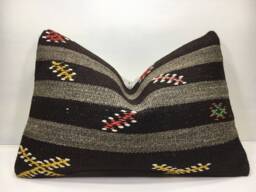 Vintage Turkish Kilim Pillow Cover, Handwoven Accent Throw - 16x24 - thumbnail 1