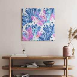 Colorful Feathers Canvas, Picture Wall Hanging, Blue Art, Animals Canvas Painting - thumbnail 1
