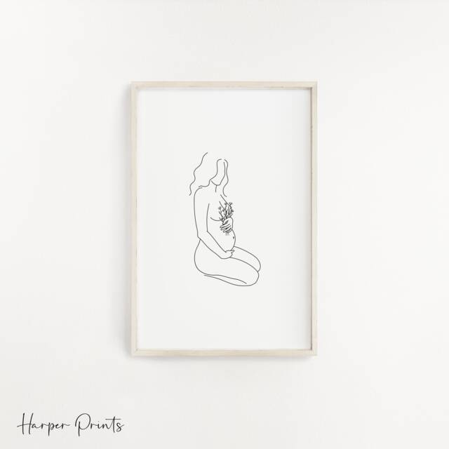 Pregnant Woman Line Art Print Mother & Baby - image 1