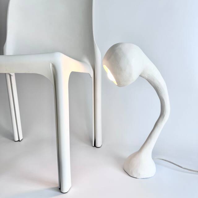 Biomorphic Xl Line By Studio Chora, Tall Table Lamp, White Limestone, in Stock - image 1