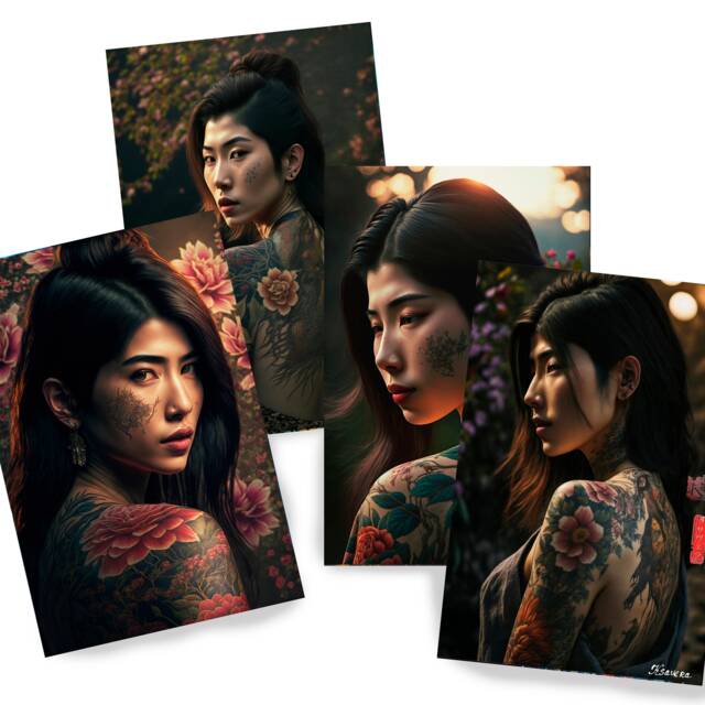 Japanese Geisha Ds0139 - Digital Print Set Of 4 Synthography Fine Art Prints Printed On Glossy Premium Photo Paper - image 1