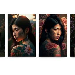 Japanese Geisha Ds0139 - Digital Print Set Of 4 Synthography Fine Art Prints Printed On Glossy Premium Photo Paper - thumbnail 2