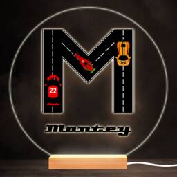 Road Racing Cars Letter M Colourful Round Personalised Gift Led Lamp Night Light - Bedroom - thumbnail 1