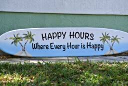 Happy Hour Sign. Surfboard Decor For Beach House, Pool Deck Outside. Wall Art. Christmas Gift Idea - thumbnail 1